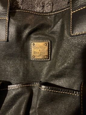 Dooney & Bourke Black Leather Shoulder Tote with Contrast Stitching